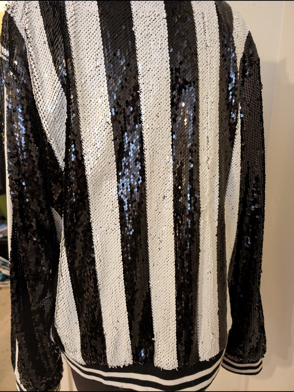 Adore Black & White Sequin Bomber Jacket - Women's Size XL - Picture 7 of 9